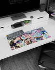 28x12 inches anime girl mouse pad showing two idols singing into mics, lavender hair with mini hat and violet glare.