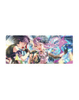 28x12 inches anime girl mouse pad with two idol singers, neon confetti, studded jacket, and frilly skirts.