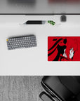 Crimson-and-black anime mouse pad 14x10 inches, dramatic minimal palette and calm, daring vibe.