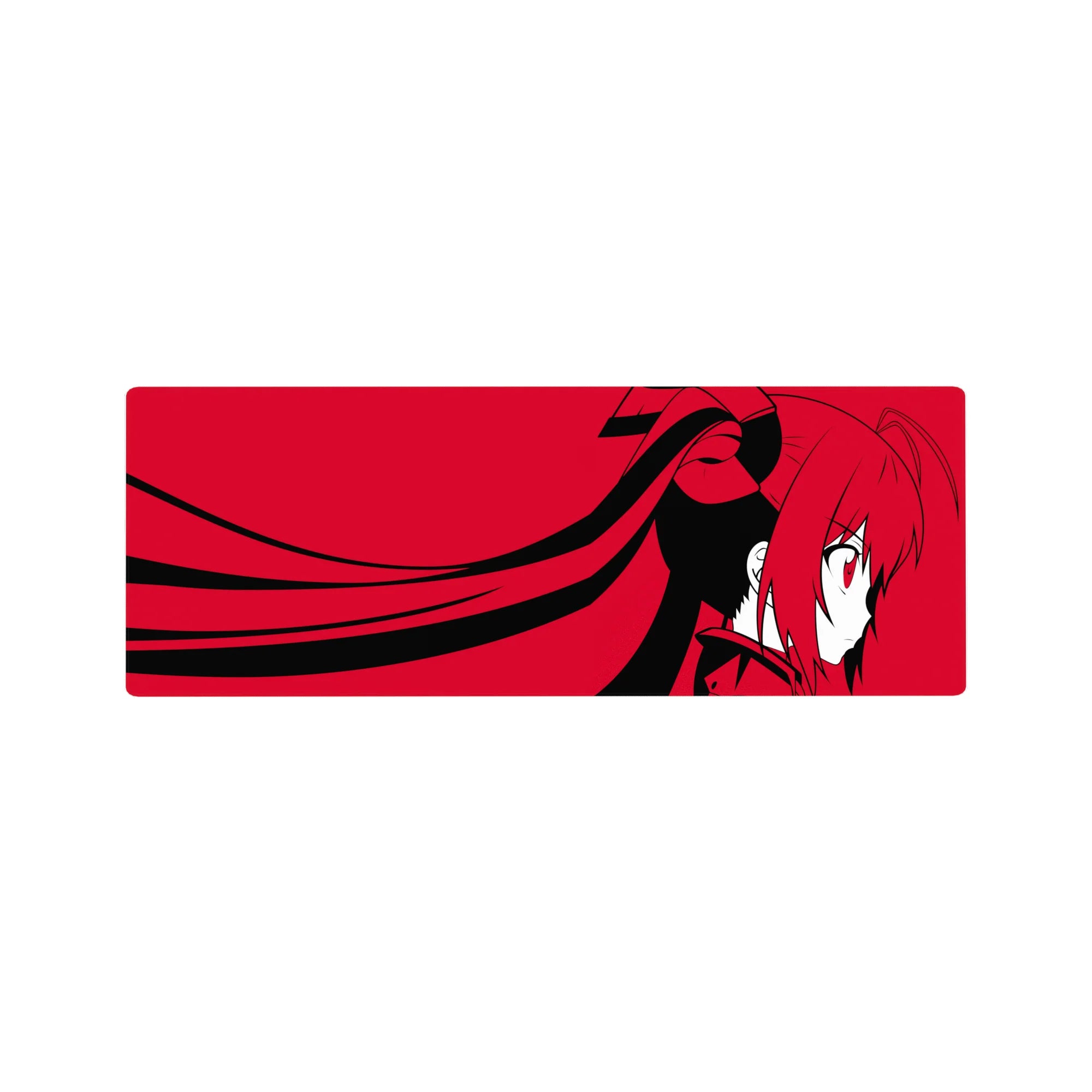 32x12 inches anime girl mouse pad with side-profile twin tails, chunky bows, and sharp graphic shapes.