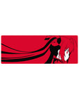 32x12 inches anime girl mouse pad with side-profile twin tails, chunky bows, and sharp graphic shapes.