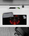 Anime mouse pad 28x12 inches featuring a samurai mask with glowing red accents, ideal for fans of Japanese armor themes.