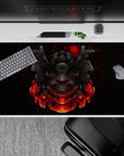 Anime mouse pad 40x20 inches featuring a samurai mask with glowing red details, perfect for fans of Japanese armor.