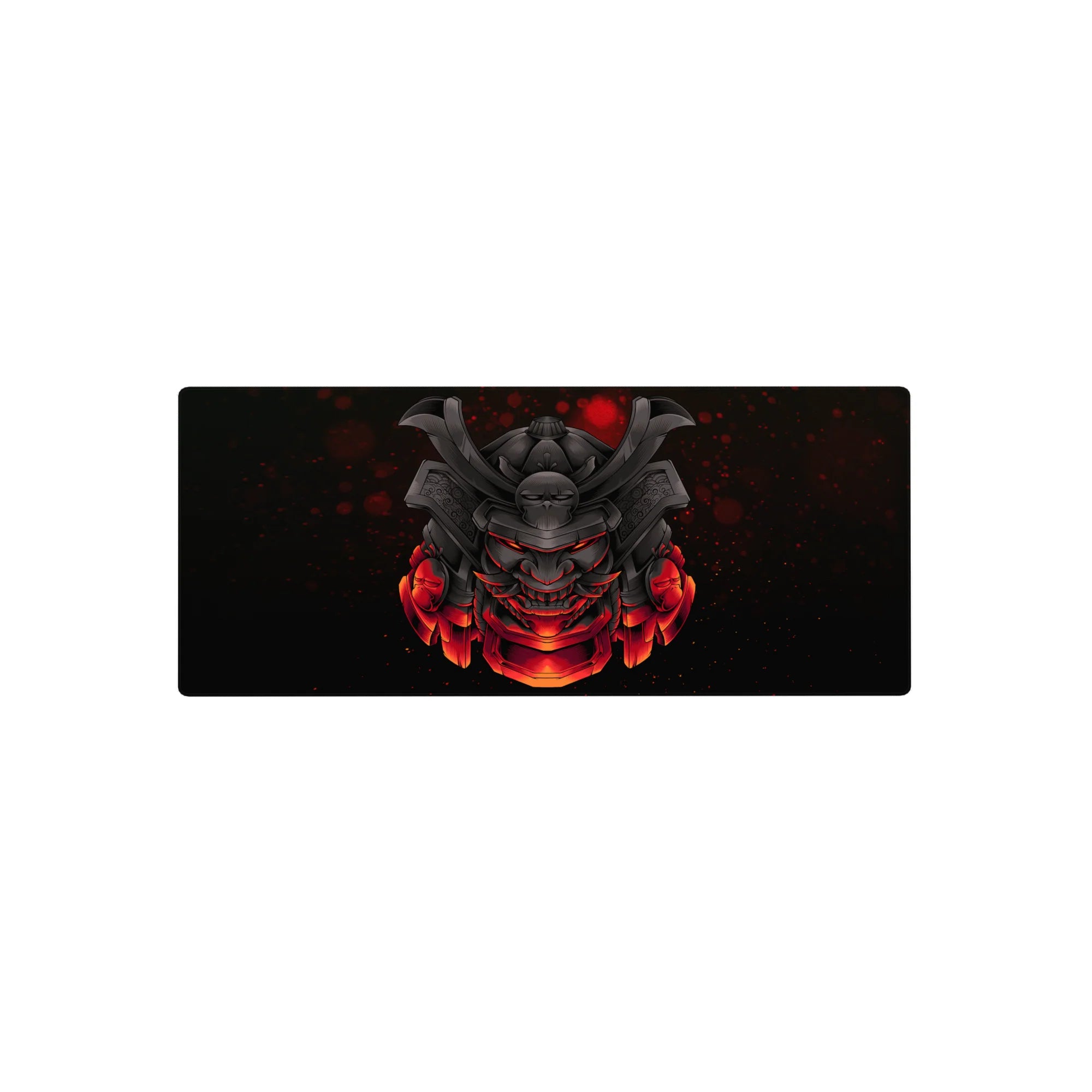 Anime mouse pad 28x12 inches featuring samurai mask with glowing red accents, perfect for fans of Japanese armor.