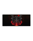 Anime mouse pad 28x12 inches featuring samurai mask with glowing red accents, perfect for fans of Japanese armor.