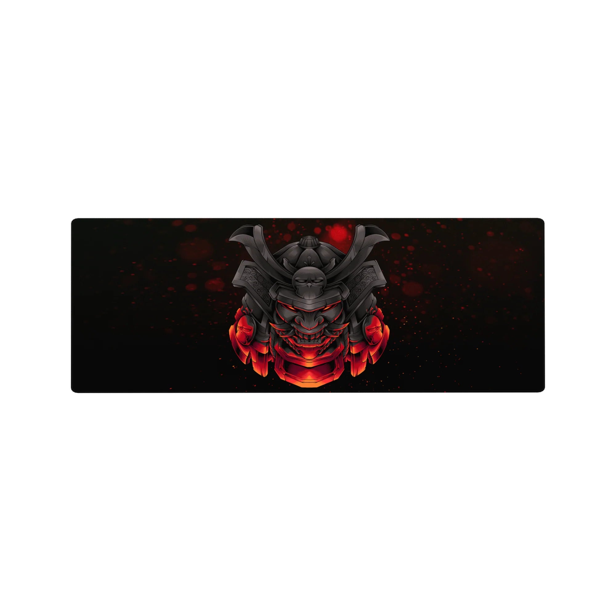 Anime mouse pad featuring a samurai mask in deep black and red, 32x12 inches, perfect for fans of Japanese legends.