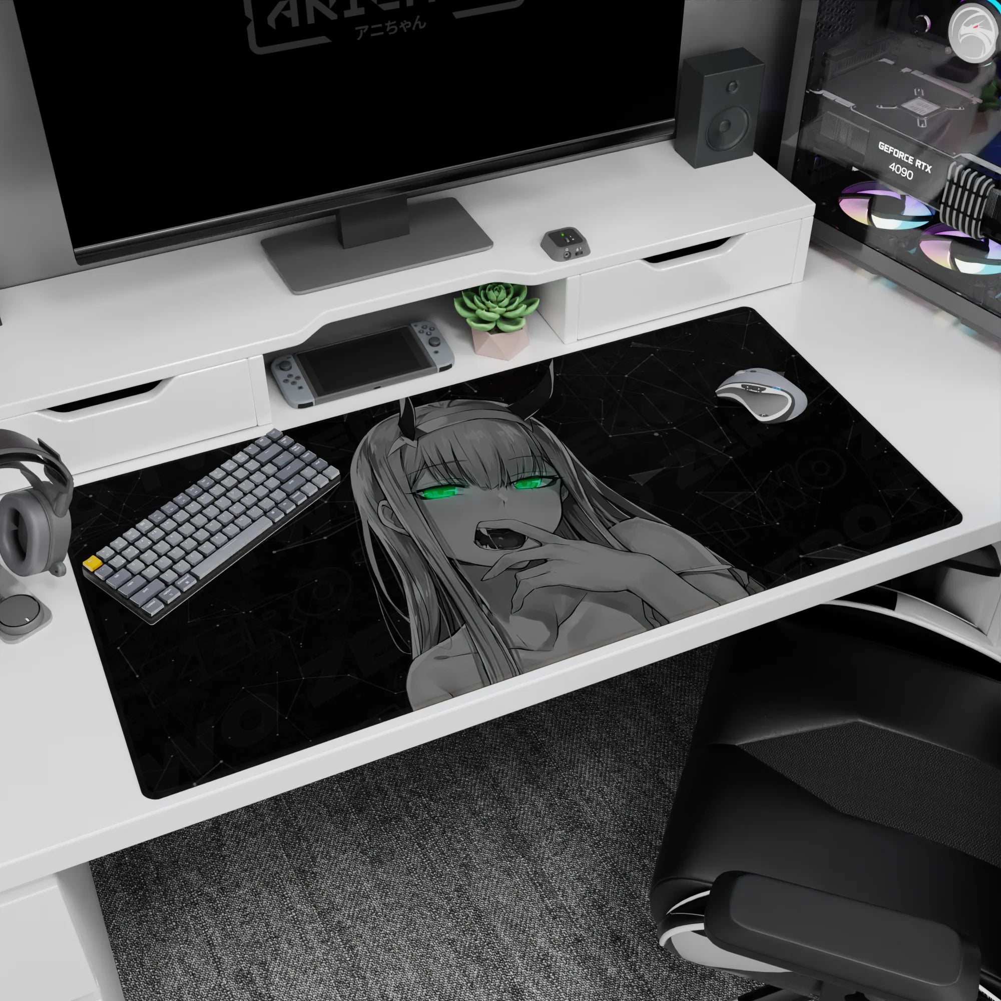 Dark allure design on 40x20 desk mat perfect for adding striking and enigmatic energy to your workspace