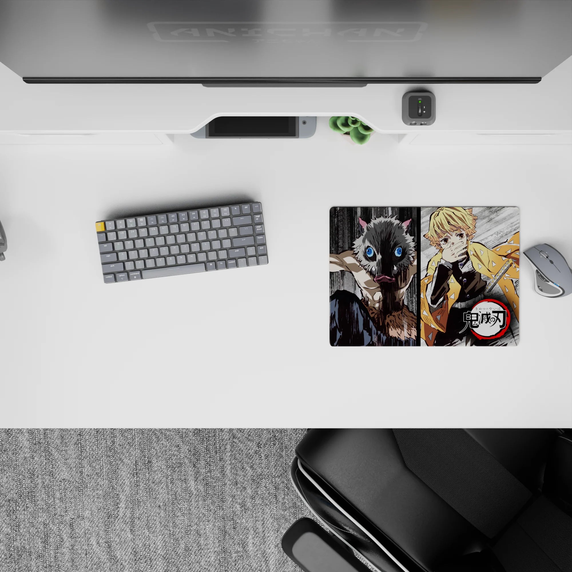 Anime mouse pad 14x10 inches featuring Tanjiro, Inosuke, and Zenitsu from Demon Slayer in a dynamic sketch-style battle.