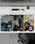Anime mouse pad 32x16 inches featuring Tanjiro, Inosuke, and Zenitsu from Demon Slayer in dynamic sketch-style action.