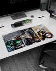 Demon Slayer mouse pad 32x16 inches featuring Tanjiro, Inosuke, Zenitsu in dynamic sketch-style brawl, perfect for fans.