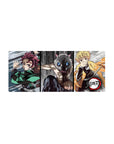 Anime mouse pad 28x12 inches featuring Tanjiro, Inosuke, Zenitsu in a dynamic sketch-style scene from Demon Slayer.