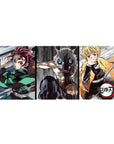 Anime desk pad 36x16 inches featuring Tanjiro, Inosuke, and Zenitsu from Demon Slayer in dynamic sketch-style action.