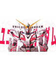40x20 inches anime desk pad with Unicorn Gundam mech art, gold V-fin, red typography, clean layout.