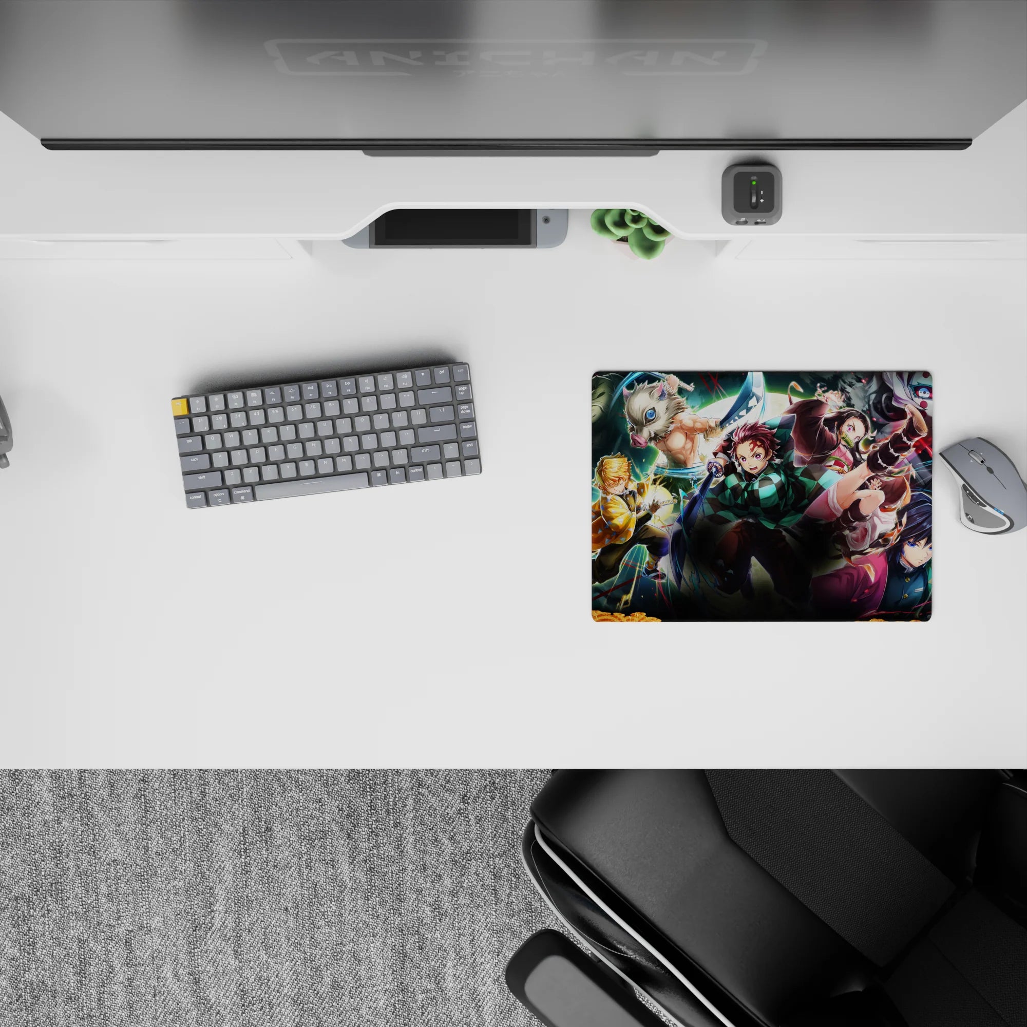 Anime mouse pad 14x10 inches featuring Tanjiro, Nezuko, Zenitsu, Inosuke, and Giyu from Demon Slayer in action.