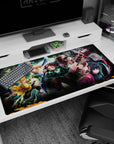 Demon Slayer desk pad 40x20 inches featuring Tanjiro, Nezuko, Zenitsu, Inosuke, and Giyu in action-packed scene.