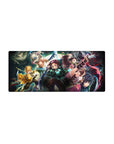 Anime mouse pad 28x12 inches featuring Tanjiro, Nezuko, Zenitsu, Inosuke, Giyu from Demon Slayer in dynamic action.