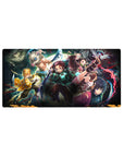 Demon Slayer anime mouse pad 32x16 inches featuring Tanjiro, Nezuko, Zenitsu, Inosuke, and Giyu in an action-packed scene.