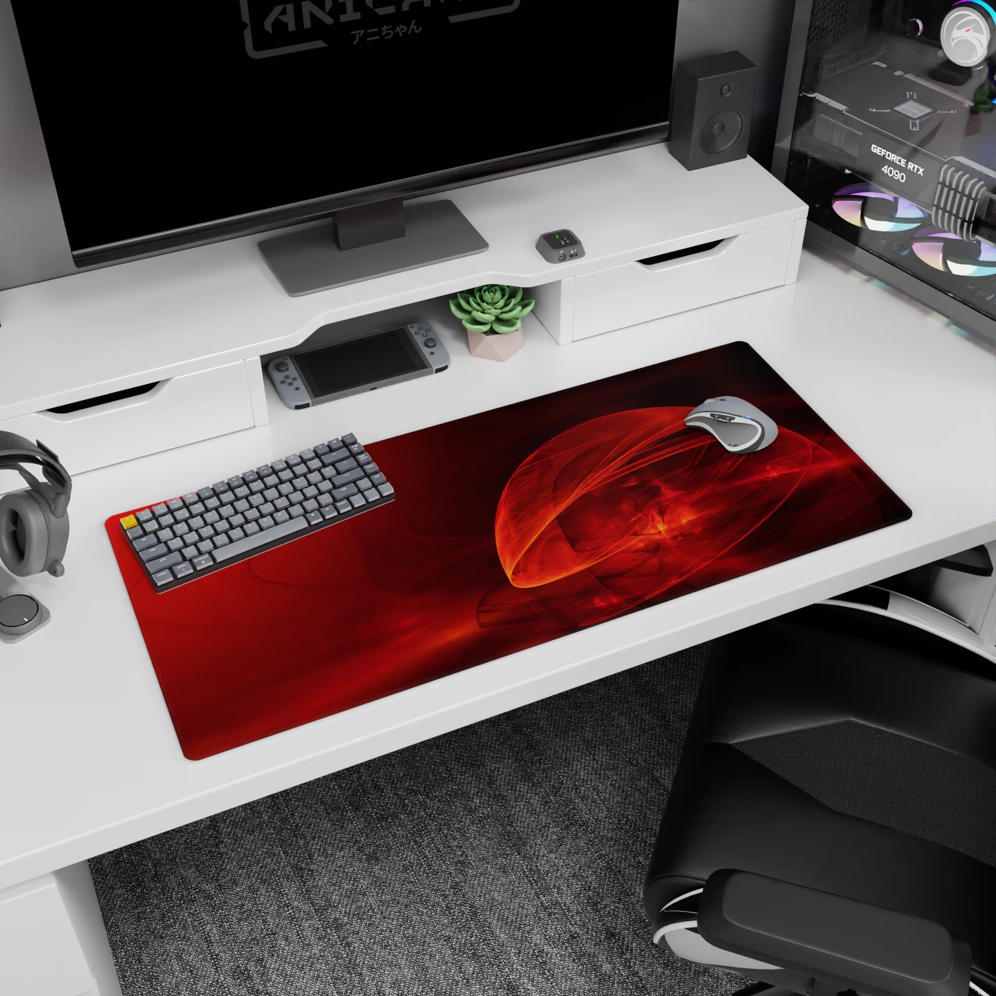 Abstract Deskmat | Mousepad | Deskpad - Crimson Flame - AniChan