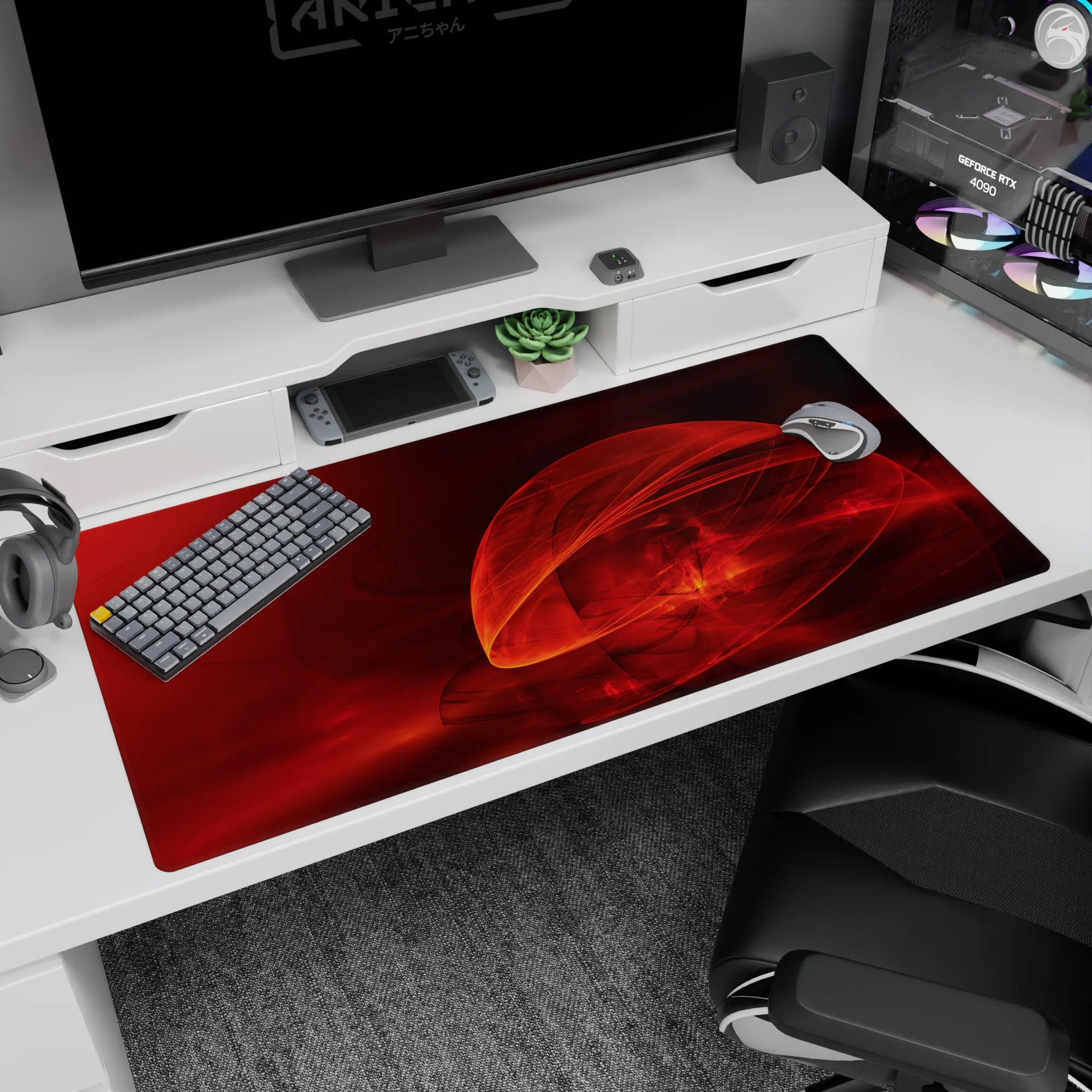 Abstract Deskmat | Mousepad | Deskpad - Crimson Flame - AniChan