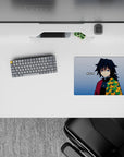 Giyu Tomioka anime mouse pad, 14x10 inches, featuring his iconic stare and patterned haori, perfect for a minimalist setup.