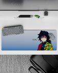 Anime mouse pad, 32x12 inches, featuring Giyu Tomioka from Demon Slayer with his iconic cool and patterned haori design.