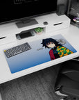 Anime mouse pad featuring Giyu Tomioka from Demon Slayer, 32x16 inches, showcasing minimalist design with patterned haori.