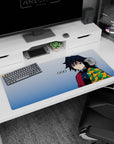 Anime desk pad featuring Giyu Tomioka from Demon Slayer with a 36x16 inch size, showcasing his iconic haori and cool demeanor.