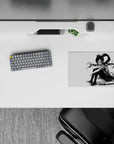 14x10 inches anime mouse pad in black, white, and red—calm cozy vibe with sharp ink-drama contrast.