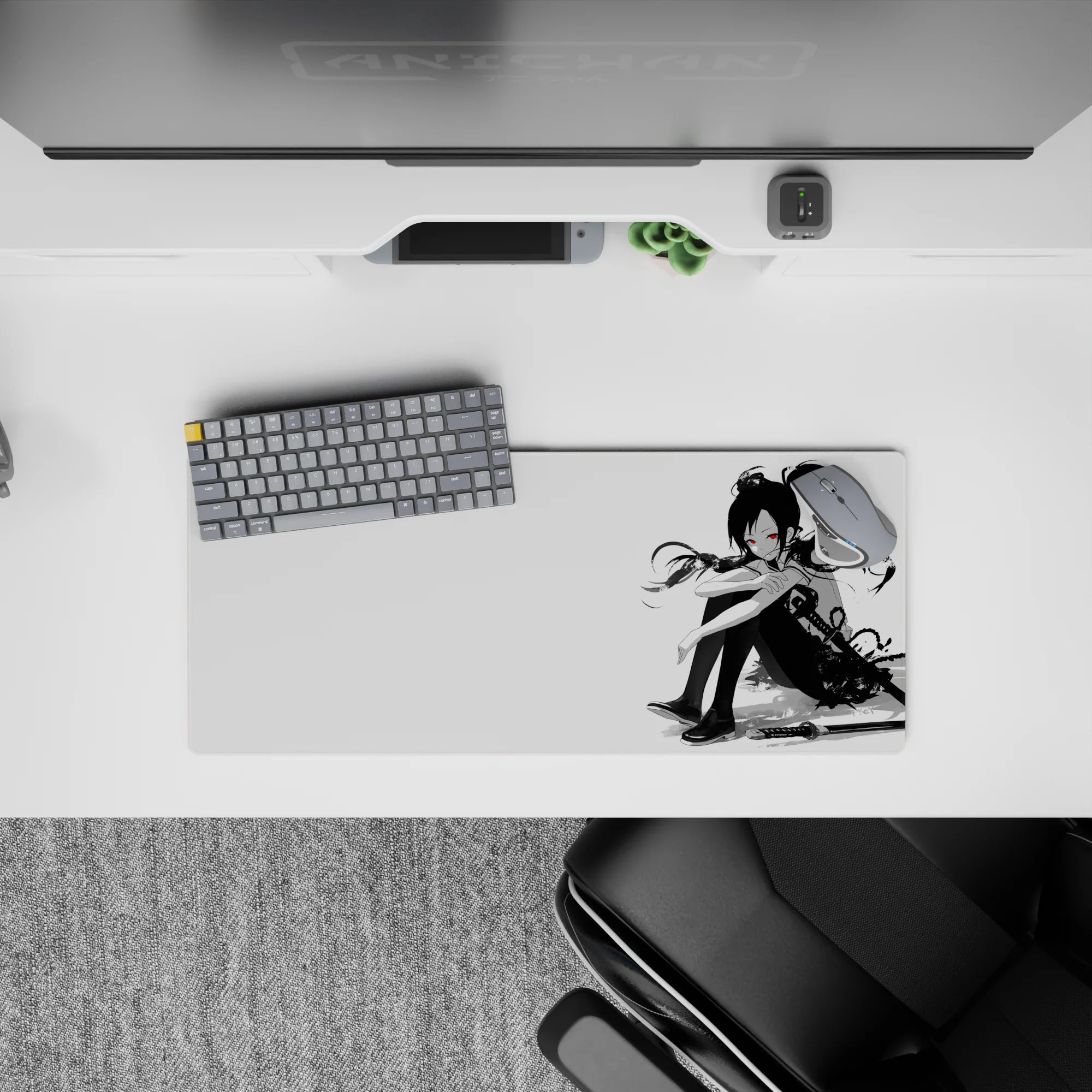 28x12 inches mouse pad in stark black, white, and red—calm cozy vibe with a sharp edge.