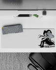 32x12 inches black, white, and red anime mouse pad with calm cozy vibe and subtle danger mood.