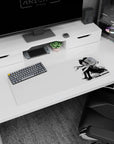 32x12 inches desk mat showing a black-haired red-eyed anime schoolgirl curled up beside a katana.