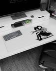 32x16 inches anime mouse pad showing black-haired red-eyed schoolgirl curled up, ponytail whipping, katana nearby.