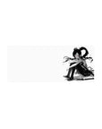 28x12 inches anime girl mouse pad with ink-wash splatter, katana detail, and curled schoolgirl pose.