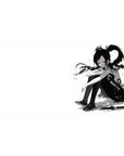 Anime girl desk pad 40x20 inches with ink-wash splatter, katana accent, and clean school uniform art.