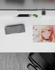 Candy-pink heart vibe on a 14x10 inches anime mouse pad, glossy rose eyes, warm peach blush tones.