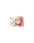 Classic anime girl mouse pad 14x10 inches with blonde cutie, pink hearts, peace sign, choker jewelry.