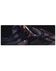 32x12 inches anime girl mouse pad with raven hair, violet eye, glossy black outfit, futuristic desk mat.