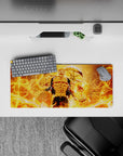 28x12 inches fiery orange anime mouse pad with electric loops, glowing orb, and intense heat vibe.