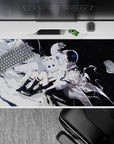 Cosmic anime desk pad 40x20 inches in icy white and deep black, calm starry orbit vibe.
