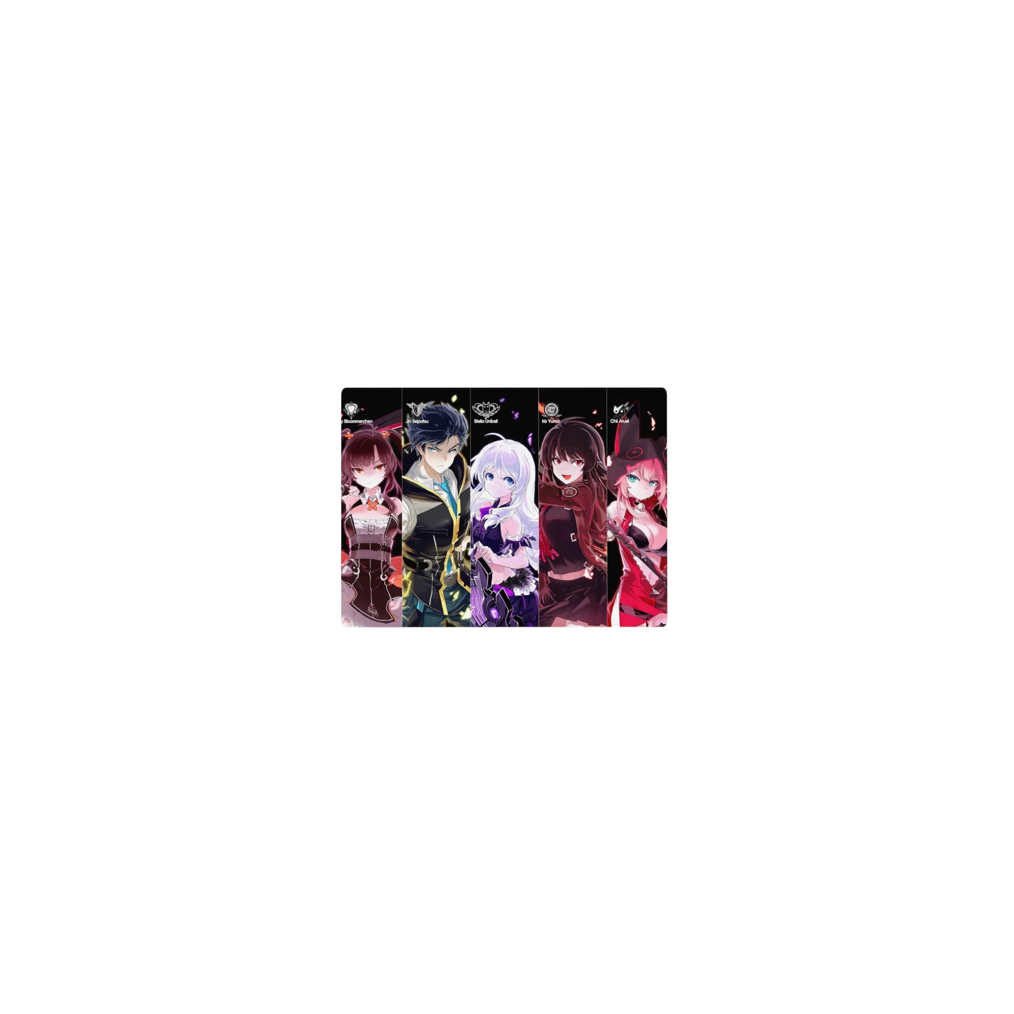 Classic anime girl mouse pad 14x10 inches with neon lineup of characters on a black backdrop.