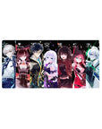 32x16 inches anime girl mouse pad with neon lineup of characters on black, gaming desk mat design.