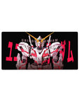32x16 inches anime mouse pad with bold RX-0 Unicorn Gundam poster-style front pose on black.