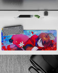 32x12 inches anime mouse pad in candy blues and hot pink sky tones, dreamy calm vibe for gaming.