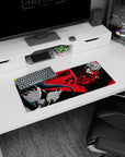 28x12 inches SPY x FAMILY Yor Forger mouse pad, crimson-eyed assassin holding a golden stiletto closeup.