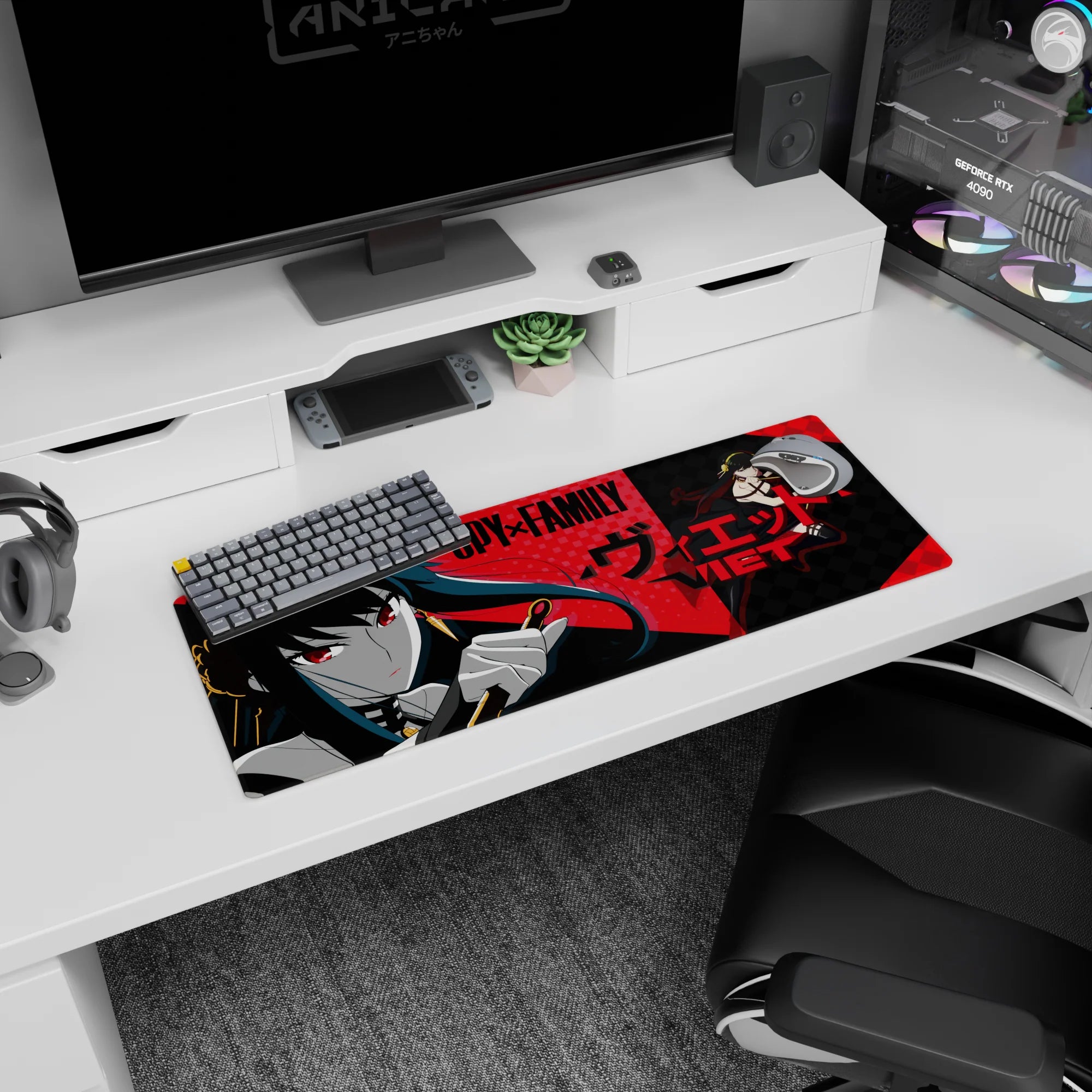 32x12 inches Yor Forger SPY x FAMILY mouse pad, gloved hand holding a golden stiletto in closeup.