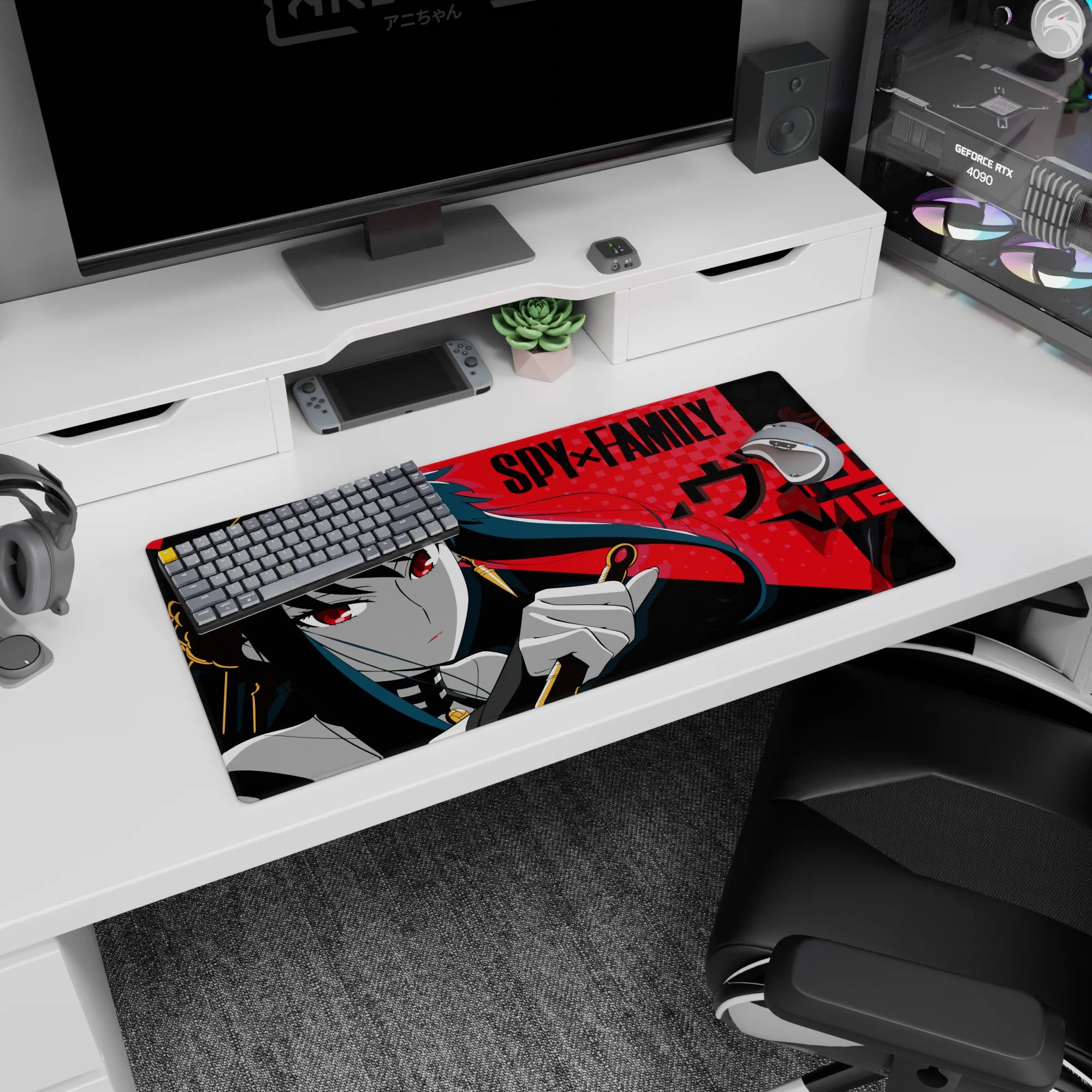 32x16 inches Yor Forger SPY x FAMILY mouse pad, gloved hand holding a golden stiletto in closeup.