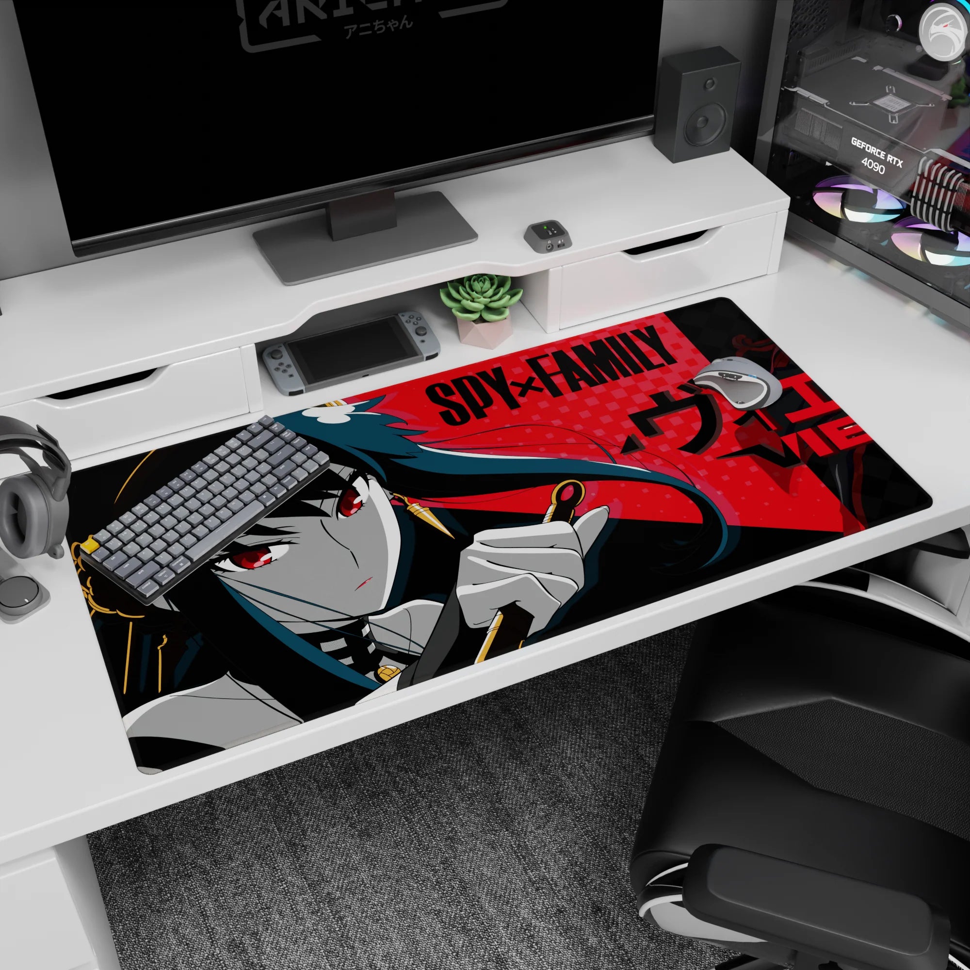 40x20 inches Yor Forger SPY x FAMILY desk pad, gloved hand holding a golden stiletto.