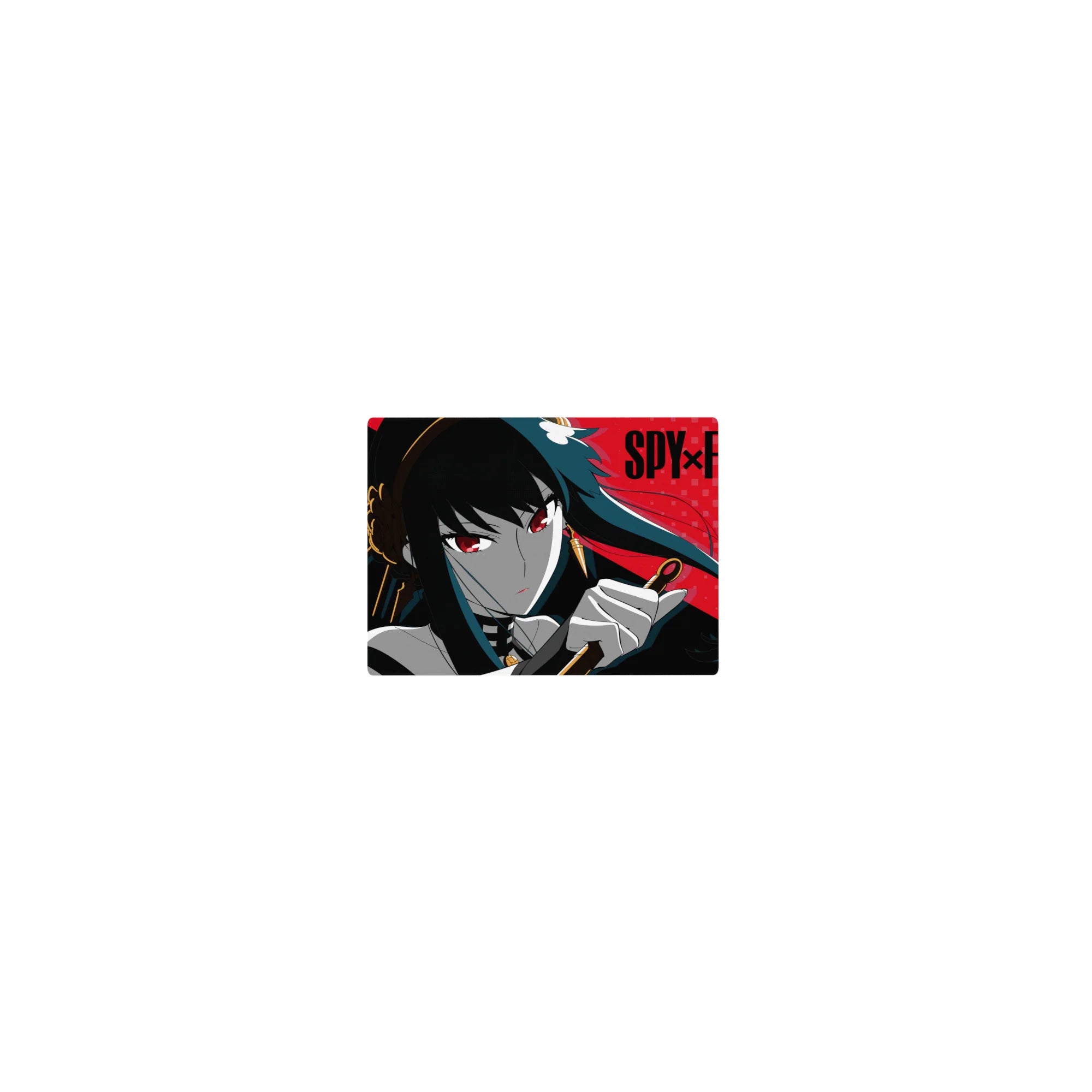 Classic anime girl mouse pad 14x10 inches with noir closeup, red checker background, bold black typography.
