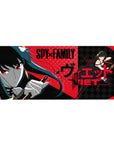 Anime girl desk pad 36x16 inches with noir-cute closeup, red checker backdrop, bold black typography.