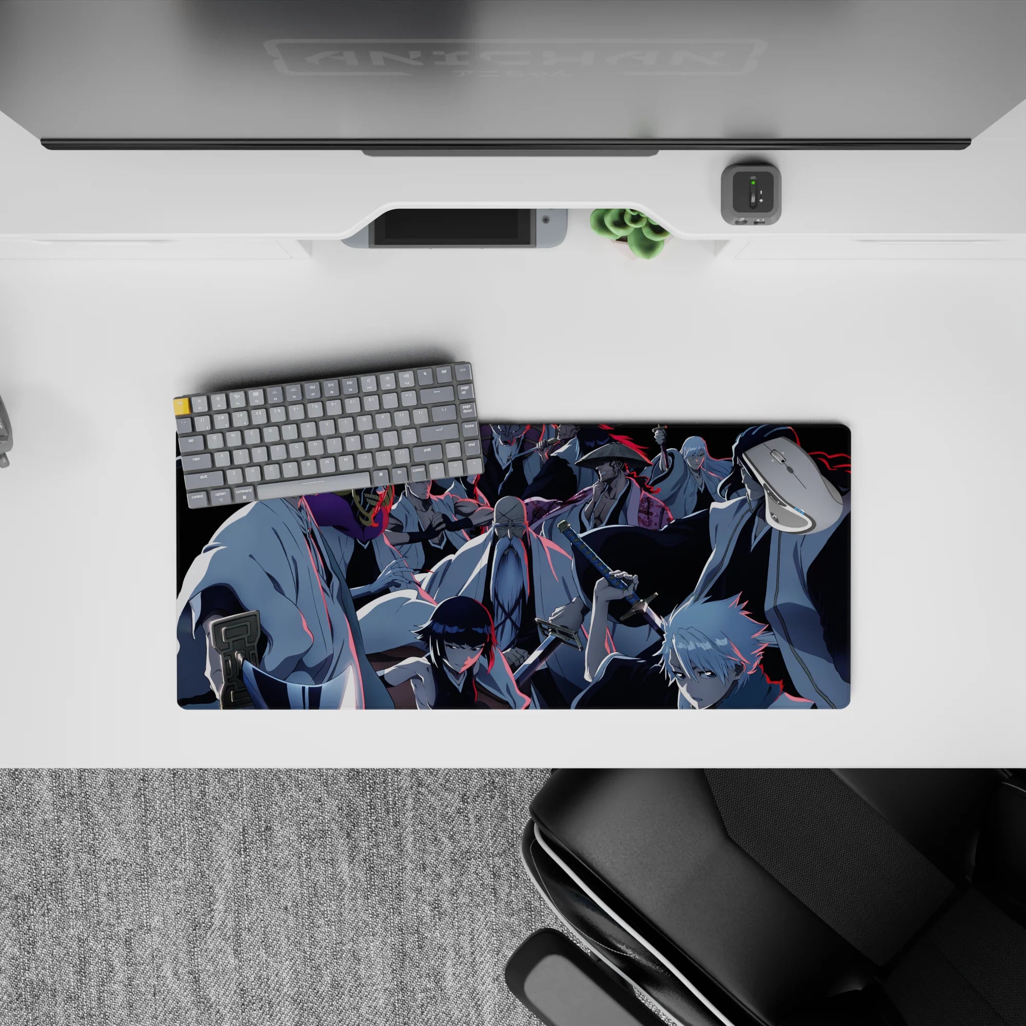 Bleach anime mouse pad 28x12 inches featuring Gotei 13 captains ready for battle, with intense colors and dynamic design.